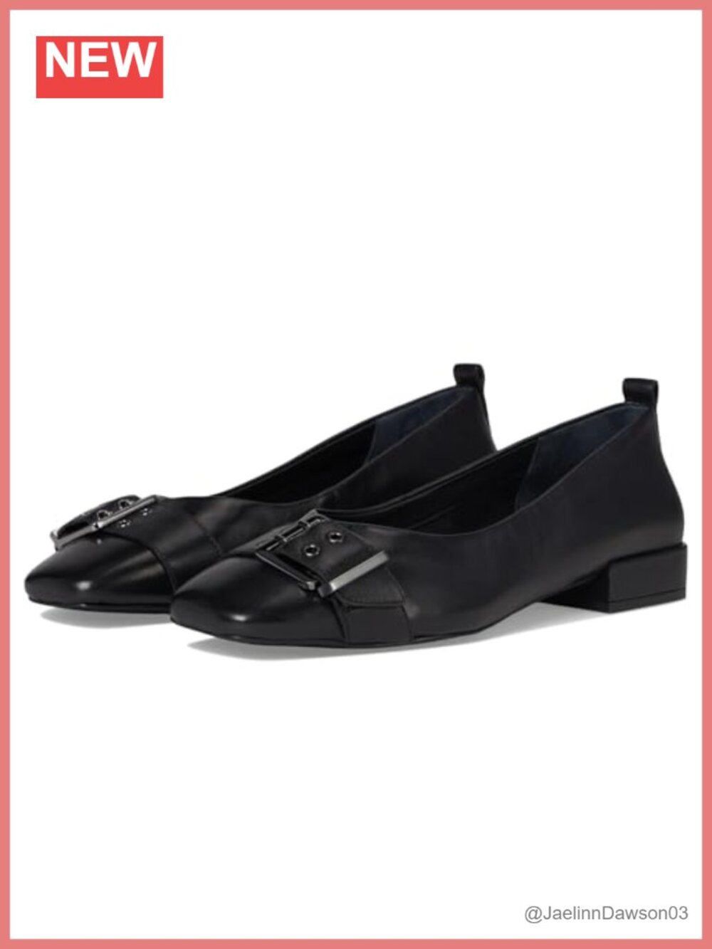 Women's Leather Square Toe Flats with Grommet Buckle Detail
